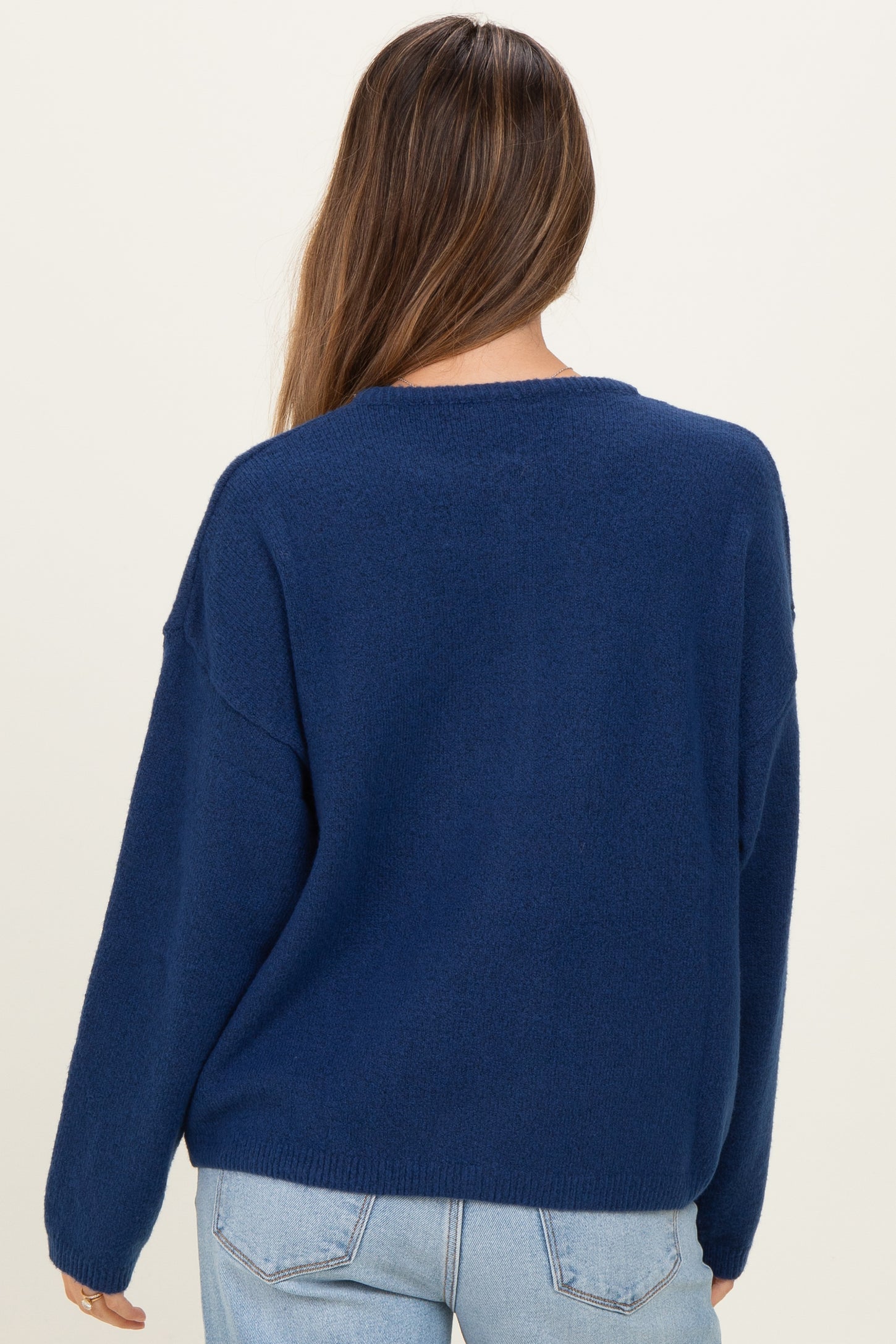 Navy Classic Crew Neck Maternity Button Cardigan