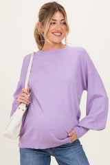 Lavender Fine Knit Balloon Sleeve Maternity Sweater