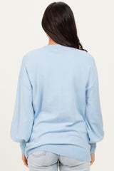 Blue Fine Knit Balloon Sleeve Sweater
