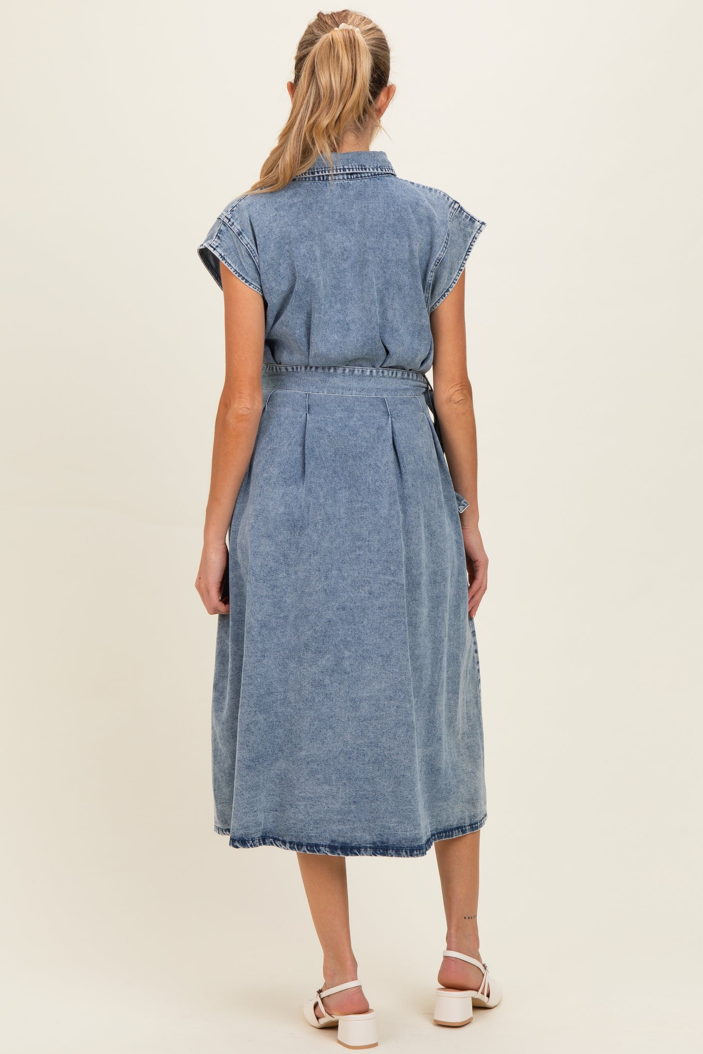 Denim Button Front Maternity Midi Dress