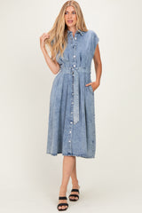 Denim Button Front Maternity Midi Dress