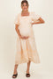 Yellow Gingham Pleated Square Neck Maternity Midi Dress