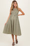 Olive Gingham Smocked Sleeveless Maternity Midi Dress