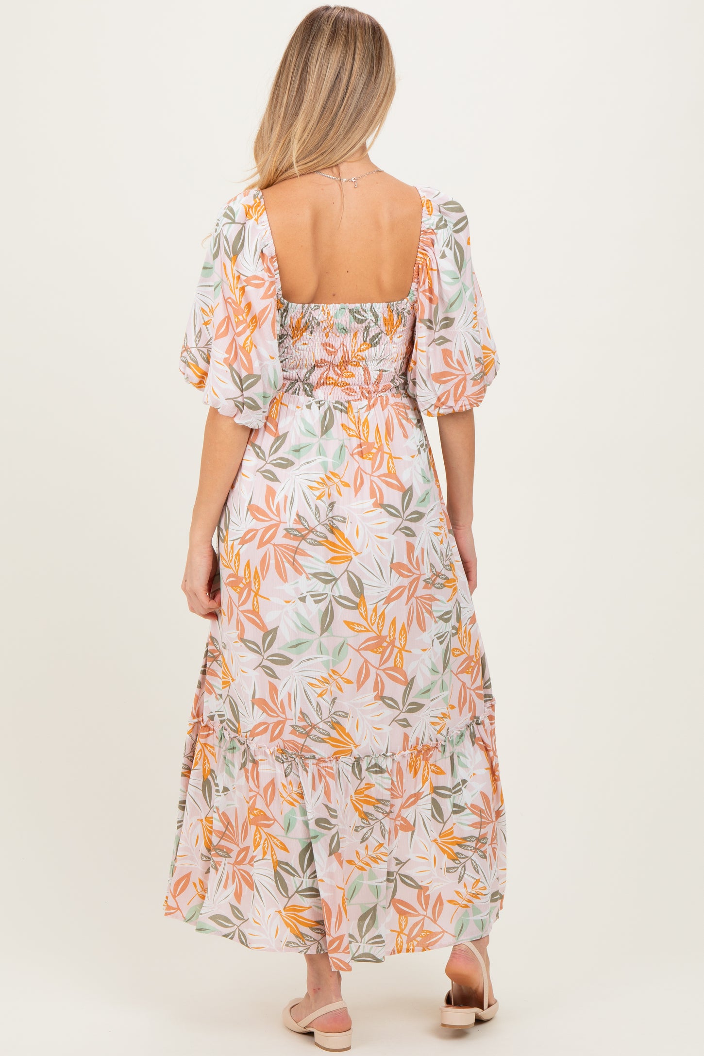 Light Pink Floral Tiered Maternity Maxi Dress