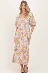Light Pink Floral Tiered Maternity Maxi Dress