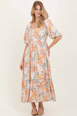 Light Pink Floral Tiered Maxi Dress