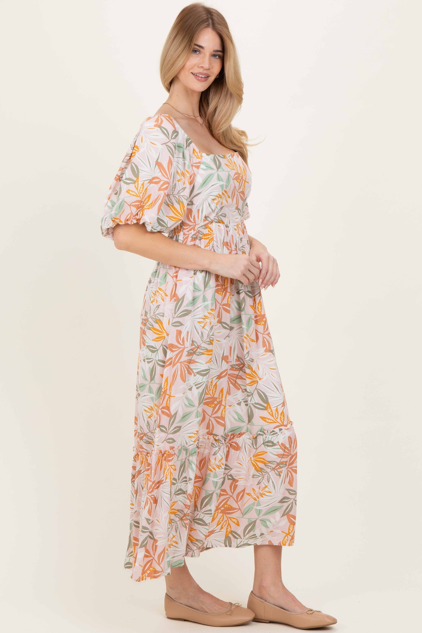 Light Pink Floral Tiered Maxi Dress