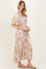 Light Pink Floral Tiered Maxi Dress