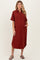 Brick Button Down Maternity Midi Shirt Dress