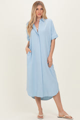 Light Blue Button Down Midi Shirt Dress