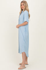Light Blue Button Down Midi Shirt Dress
