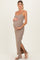Taupe Striped Ribbed Sleeveless Side Slit Maternity Maxi Dress