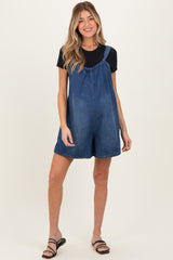 Navy Low Tie Back Maternity Denim Shortall