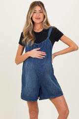 Navy Low Tie Back Maternity Denim Shortall