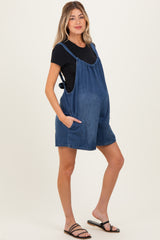 Navy Low Tie Back Maternity Denim Shortall
