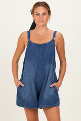 Navy Low Tie Back Maternity Denim Shortall