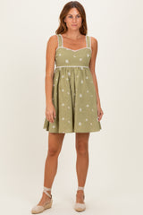 Sage Floral Scallop Trim Mini Dress