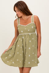 Sage Floral Scallop Trim Maternity Mini Dress