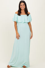 Mint Ruffle Off Shoulder Maxi Dress