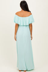 Mint Ruffle Off Shoulder Maxi Dress