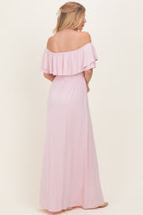 Light Pink Ruffle Off Shoulder Maxi Dress
