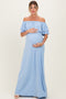Light Blue Ruffle Off Shoulder Maternity Maxi Dress