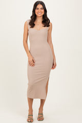 Light Taupe Cutout Fitted Maternity Midi Dress