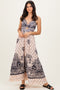 Cream Floral Border Twist Front Cutout Maxi Dress