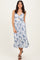 White Blue Floral Twisted Front Midi Dress