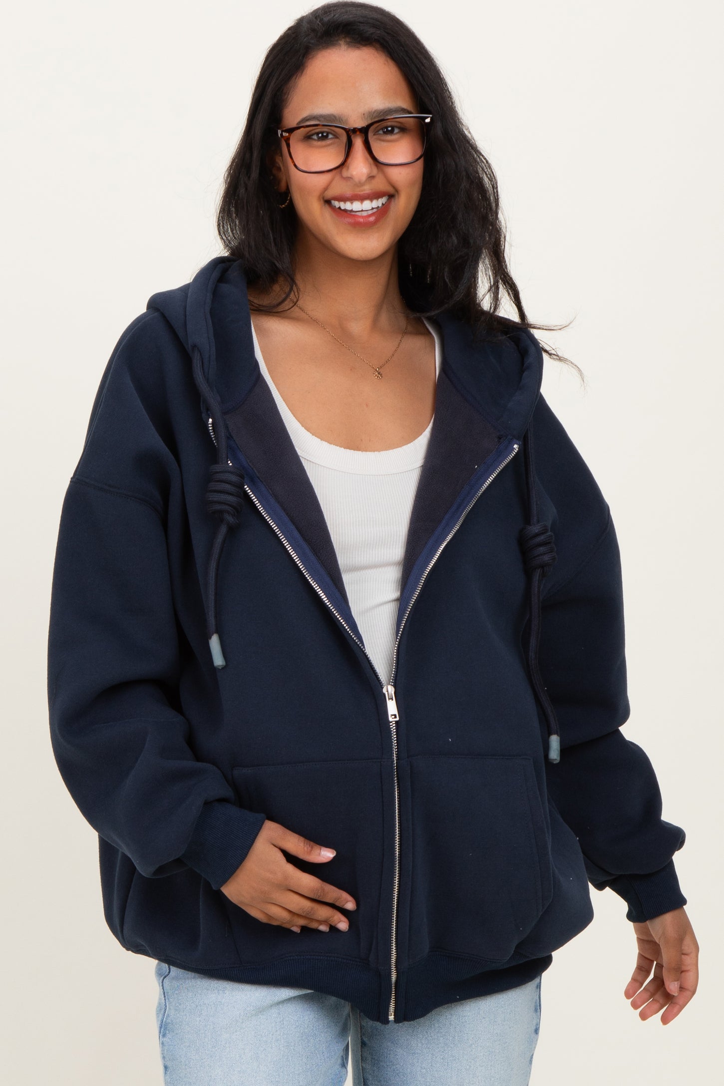 Navy Oversized Maternity Zip Up Hoodie