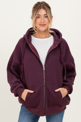 Burgundy Oversized Maternity Zip Up Hoodie