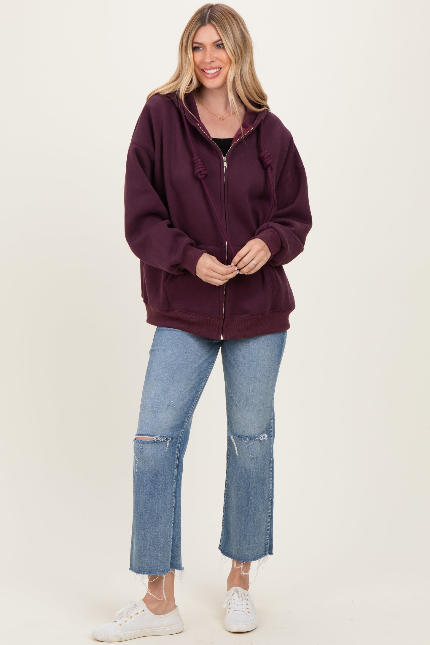 Burgundy Oversized Zip Up Hoodie