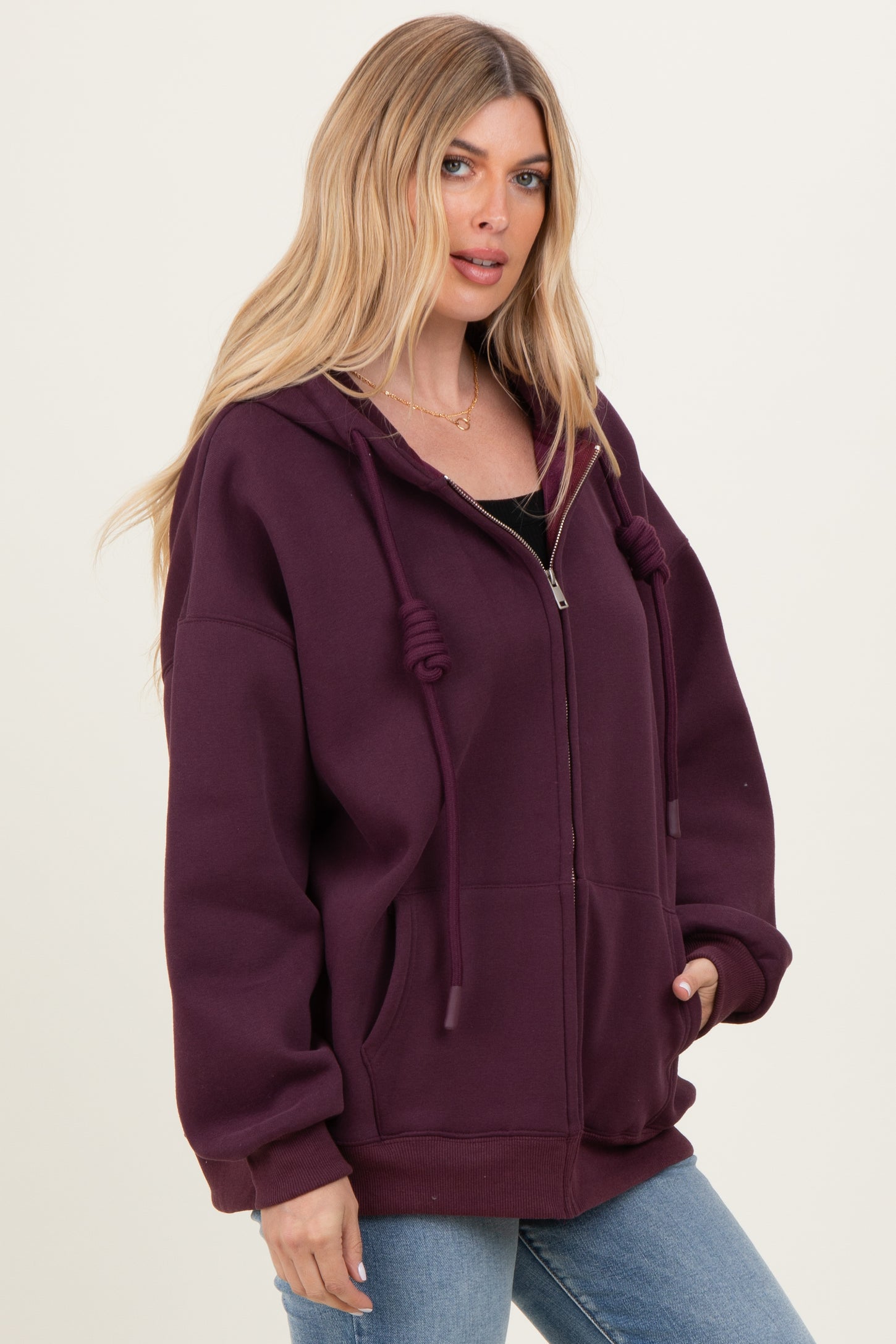 Burgundy Oversized Zip Up Hoodie