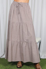 Brown Gingham Tiered Maxi Skirt