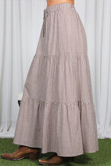 Brown Gingham Tiered Maxi Skirt