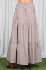 Brown Gingham Tiered Maxi Skirt