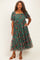 Forest Green Rose Print Tulle Overlay Plus Midi Dress