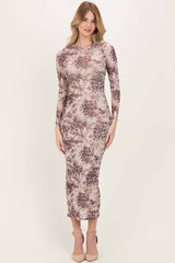 Cream Animal Print Mesh Overlay Maxi Dress