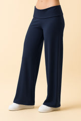 Navy Wide Leg Fold Over Maternity Lounge Pants