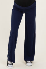 maternity wear navy blue wide-leg pants worn by a model with a visible baby bump
