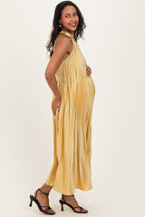 Yellow Pleated Maternity Halter Dress