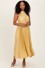 Yellow Pleated Halter Dress
