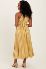 Yellow Pleated Halter Dress