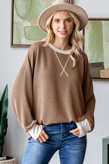 Brown Textured Rib Relaxed Fit Maternity Pullover Top