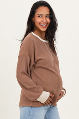 Brown Textured Rib Relaxed Fit Maternity Pullover Top