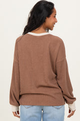 Brown Textured Rib Relaxed Fit Maternity Pullover Top
