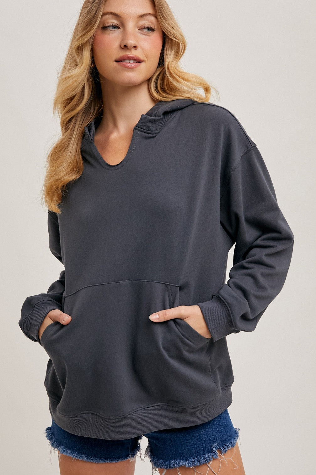 Ash Grey Split Neckline Maternity Hoodie