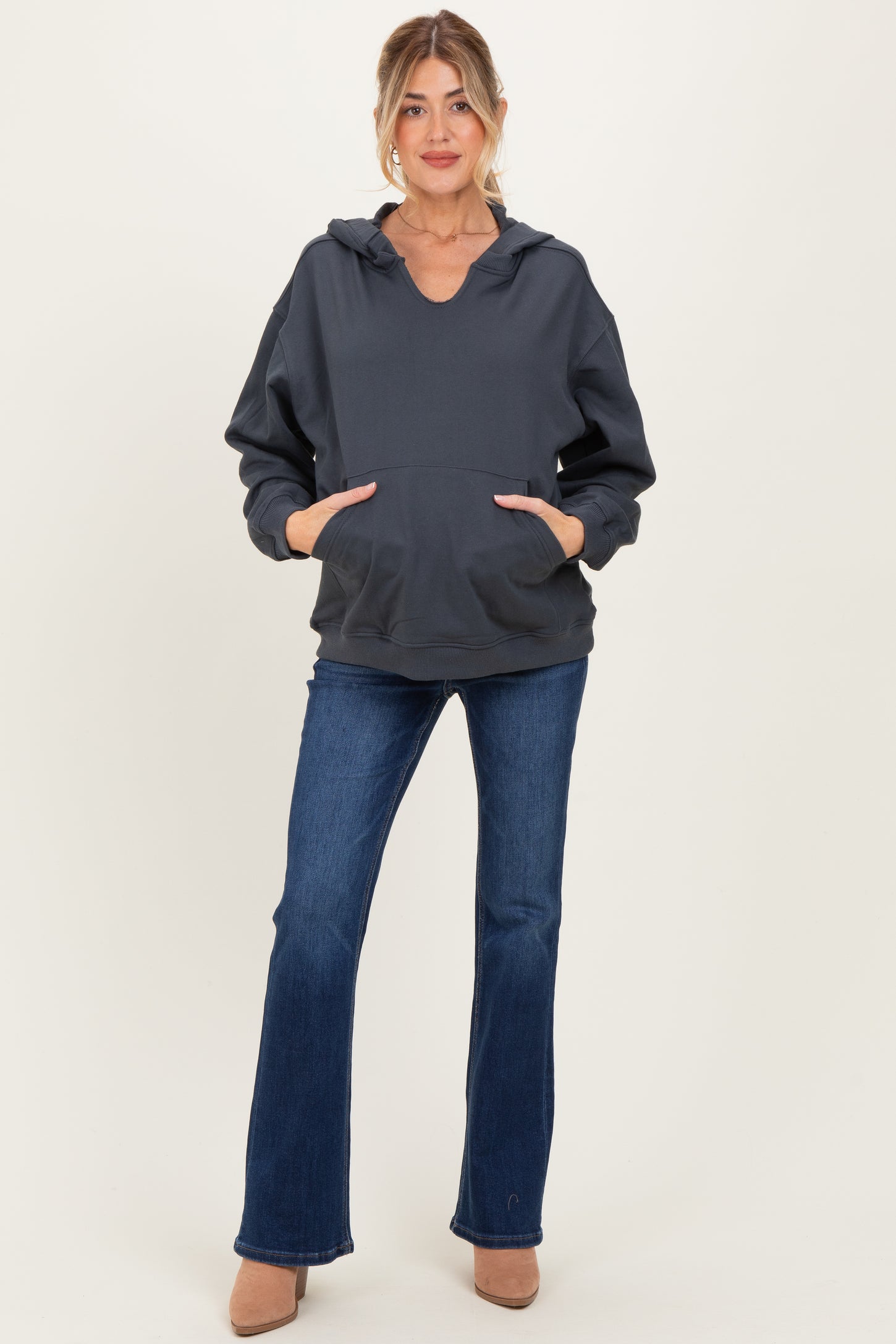 Ash Grey Split Neckline Maternity Hoodie