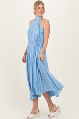 Light Blue Pleated Halter Dress
