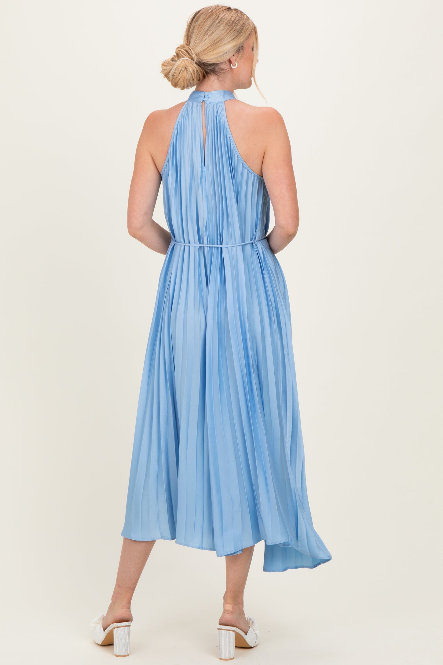 Light Blue Pleated Halter Dress